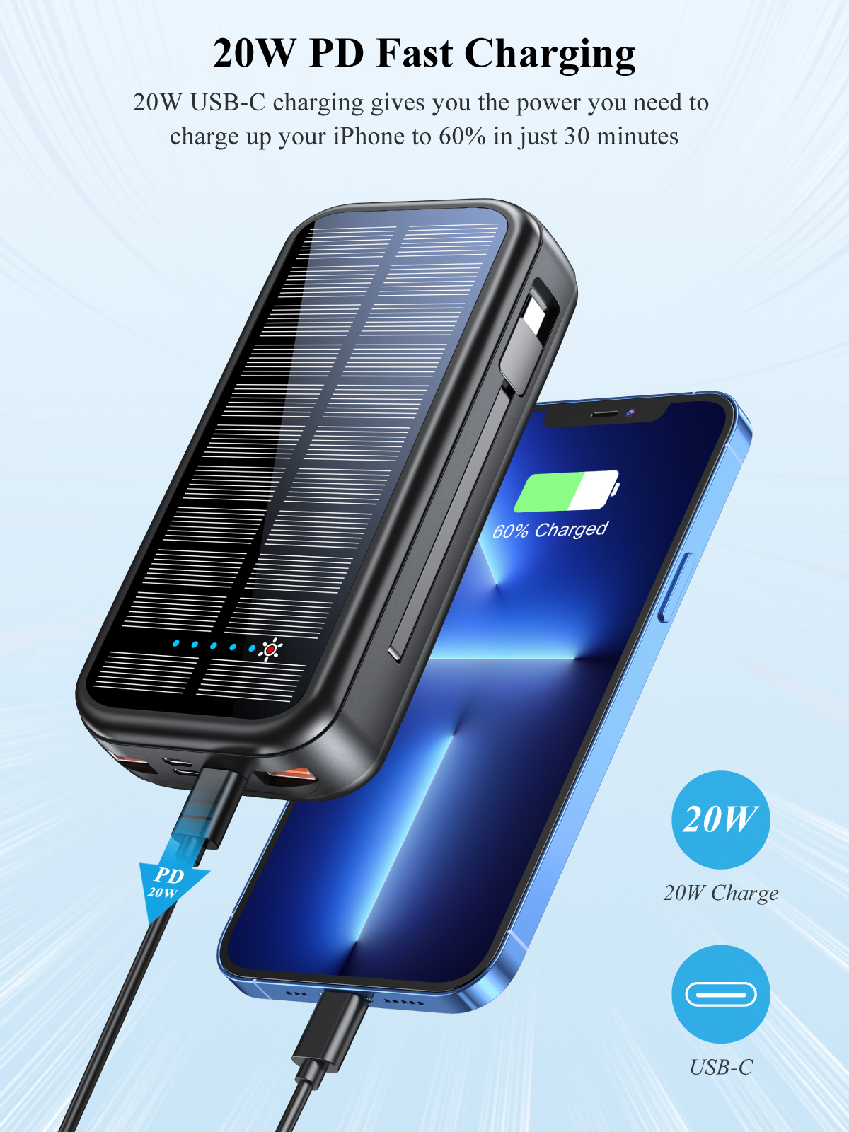 P88SSolar Power Bank Built with Cable Xionel