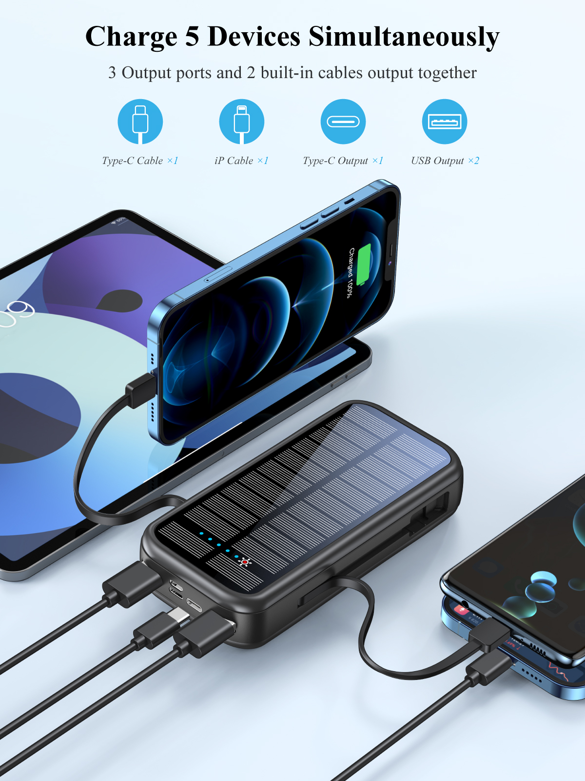 P88SSolar Power Bank Built with Cable Xionel